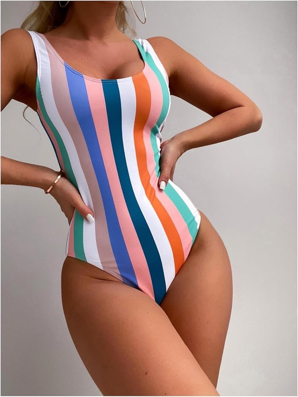 Striped Scoop-Back One-Piece Swimsuit - Multi